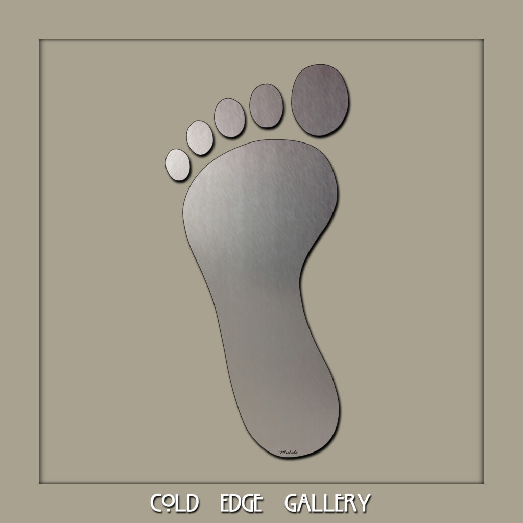 Metallic footprint design on a beige background, labeled "Cold Edge Gallery.