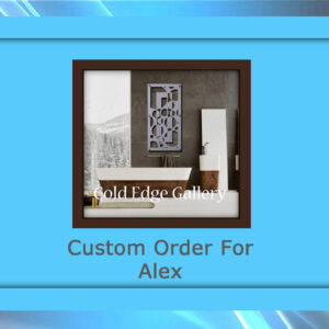 A decorative metal art piece with an abstract composition of intersecting lines and shapes, presented in a grid-like pattern. The design combines industrial elements with modern aesthetics, making it a striking focal point on the wall.
