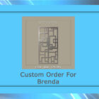 A framed image titled "Custom Order For Brenda" showcasing a custom geometric metal artwork with various rectangular shapes. The background is gradient blue.