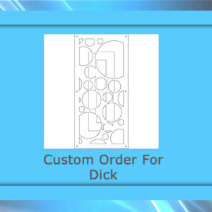 A custom geometric pattern within a blue frame is labeled "Custom Order For Dick," showcasing intricate artwork.