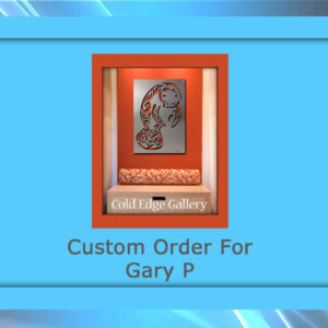 Framed custom artwork with an abstract design on display at Cold Edge Gallery. Text below reads "Custom Order For Gary P".