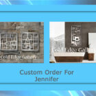 A framed image shows two metal wall decor items labeled "Cold Edge Gallery," with text below reading "Custom Order For Jennifer.