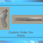 A blue framed sign displaying a metallic foot imprint on the left and the text "UnityPoint Clinic Foot & Ankle" on the right, featuring the caption "Custom Order For Kosta" below. This custom artwork beautifully combines functional design with personalized touches.