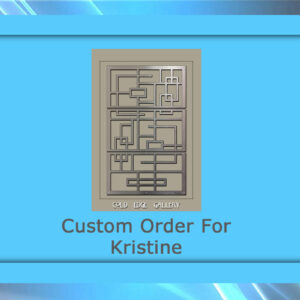 A digital image showing a framed design labeled "Custom Order For Kristine" with geometric patterns and "GOLD EDGE GALLERY" text on a blue background.