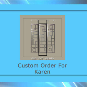 A blue rectangular frame displaying a design for a decorative panel from Cold Edge Gallery. The text "Custom Order For Karen" is centered below the design, with the Cold Edge Gallery logo.