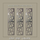 Three vertically aligned, decorative metal panels with abstract patterns are displayed against a light background with the text "Cold Edge Gallery" at the bottom.