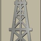 Metal silhouette of an oil rig on a beige background, labeled "Cold Edge Gallery.