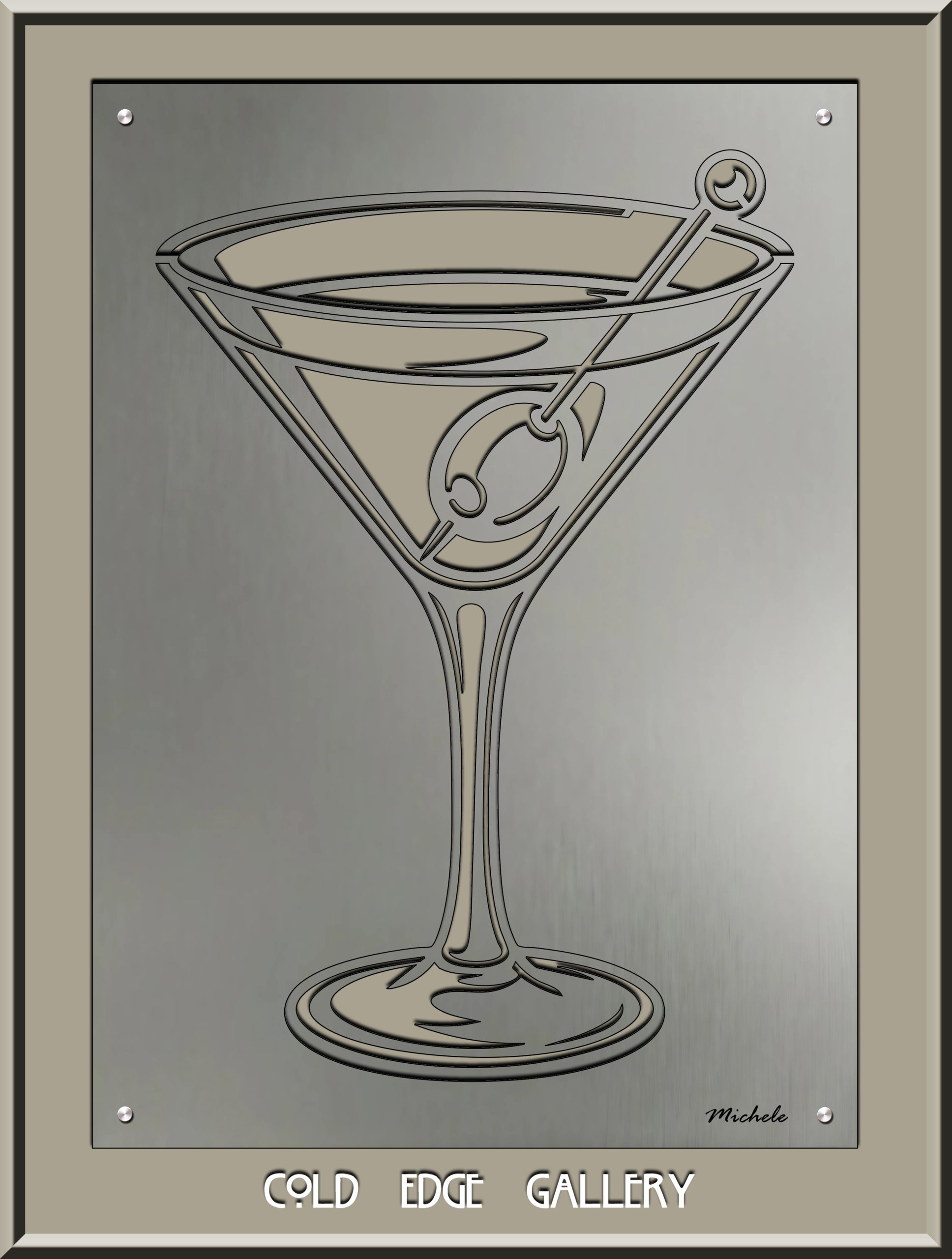 Stylized illustration of a martini glass with an olive, labeled "Cold Edge Gallery.